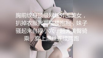 胸前纹身顶级网红外围美女，扒掉衣服胖哥楼楼抱抱，妹子骚起来自摸小穴，超大美臀骑乘，穿上黑丝连续两跑